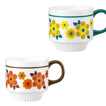 데꼴 레트로 빈티지 꽃무늬 머그컵 DC-KP-43001 43002, 브라운