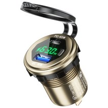 금속 45W USB CType C PD + 18W QC3.0 USB 빠른 자동차 충전기 전압/전원 디스플레이 SUV 오토바이 트럭, 08 Gold-green light, 08 Gold-green light