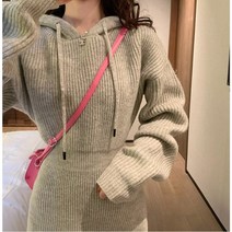여성 가을 겨울 후드 미니 니트원피스