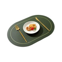 행궁 양면 가죽 식탁매트, 그린+그레이