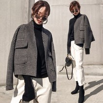 패션고리 여성 체크무늬 긴소매 모직 자켓 W30115