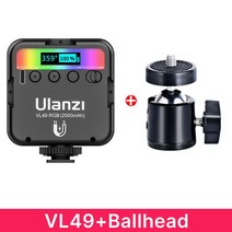 Ulanzi VL49 RGB 비디오 조명 미니 LED 카메라 조명 2000mAh 충전식 LED 패널 램프 사진 비디오 조명 Youtube Tiktok, VL49 RGB Ballhead