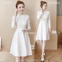 Qterra(특허브랜드) 레이스 원피스 슬림핏 미디 A라인 가을 빅사이즈 심플