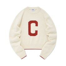 커버낫 니트 스웨터 여성 크롭 C로고 크루넥 아이보리