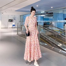 쉬폰 허리 스트링 롱원피스 원피스 봄 스위트 무드 브이넥 소상시 초선 스위트 프렌치 복