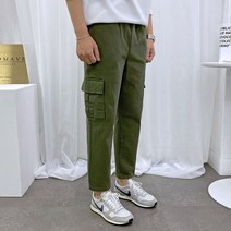 애드매이브 남자 스판 세미 와이드 9부 밴딩 카고 팬츠 면바지 4컬러