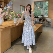 휘잇 플라워 프릴 밴딩 휴양지 나시 원피스