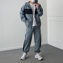 미들 배색 아노락 후드 집업 조거팬츠 트레이닝 세트 2color