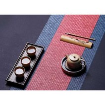 테이블러너 다도소품 짚으로 짠 방수 플래스 식탁보, 2.1m  화이트 35cm 다크퍼플