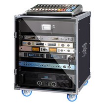 음향 장비 거치대 선반 캐닛비닛 이동식 무대 행사장, 12U  알루미늄 + 2U 원목서랍 57x70