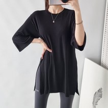 매드시스터 라운드 롱 트임 7부 반팔 찰랑 티셔츠