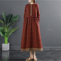 마마제이 여성의류 면 레이스 허리 스트링 플라워 롱 원피스 중년여성옷