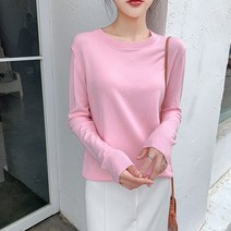 18컬러 로브 여성 기본 베이직 라운드 긴팔 무지 홀가먼트 핑크 니트 티셔츠 봄 여름 가을 겨울 예쁜컬러 보들보들