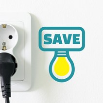 전구모양 save 콘센트 스위치 인테리어 스티커, 청록색