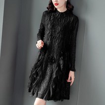 쭈글이원피스 21 봄 상패 꽃자수 페플럼 스탠딩카라 여성 입체 플라워 세 채의 집 A라인 A스윙 긴 소매 2562253719