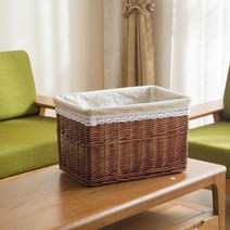 JINGHENG 대형 라탄수납함 뚜껑 라탄정리함 라틴 소품정리함, 트럼펫개, 노덮개브라운+마베