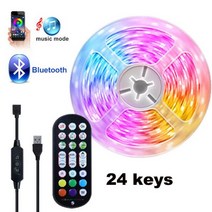 [LED TV 티비] RGB5050 조명 TV 배경에 대 한 USB 룸 장식 음악 모드 블루투스 LED 44 키 침실 장식에 원격 테이프, [03] BT 24keys set black, [01] not waterproof, [01] 5m