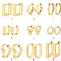 CROWN 알러지 변색 없는 써지컬스틸 기하형 심플 원터치 링 귀걸이 2컬러 C237