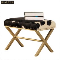 스테인레스 벤치 호텔 좌석 럭셔리 침실 소가죽 실내벤치 스툴 의자 북유럽 가구 2인용, 흑백 소가죽 1000x400x450