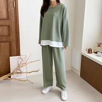 빅걸스토리 빅사이즈 여성 리버 이중 레이어드 캐주얼 상하의 세트