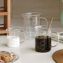 손잡이 내열 유리 계량컵 3size 가벼운 강화유리 비이커 드립 커피 서버 이유식 베이킹 비커컵, 500ml