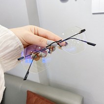 사각안경테 뿔테안경테 가벼운 안경테 여성용 무테 안경 레트로 블루 라이트 방지 컴퓨터 투명 렌즈 빈티지 금속 다각형 패션