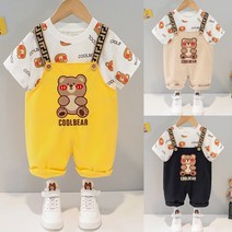 루라줌) 아기 유아 8개월 돌아기 두돌 3살 4살 CooL BEAR 멜빵바지 반바지 여름 상하복세트 돌복 외출복 북유럽풍 반팔 여름 돌선물 조카선물 아기옷선물