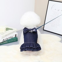 지아나 강아지옷 애견 나비 넥타이 데님 수트 하네스 원피스, 치마, 치마