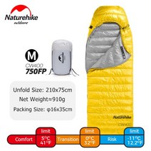 Naturehike 침낭 겨울 CW400 경량 구스 다운 침낭 초경량 방수 하이킹 캠핑 침낭 70, CW400-옐로우-M, 협동사, 1개