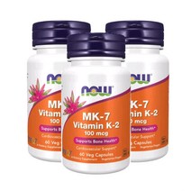 3병 나우 푸드 MK-7 비타민 K2 K-2 300 mcg 60 베지캡슐