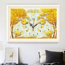 푸아이 3D 보석십자수 돈나무 시계 40x60 DIY 거실 사무실 집들이 개업선물 인테리어 소품(사이즈 7종)+행운십자수(30x30)PW683, 1세트, 53x80cm