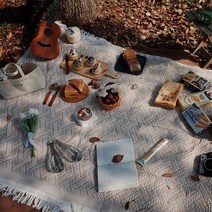 화이트 ins풍 캠핑 피크닉 매트 방습 매트 두꺼운 용품 피크닉 천 매트 야외 비치 매트, 장식용으로 적합한 살구 90*90