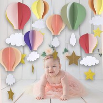 구름 열기구 모빌 신생아방 꾸미기 소품 셀프 백일상 돌잔치 데코 봄 인테리어모빌, 그린