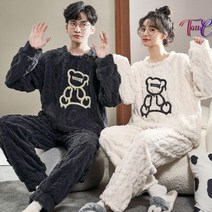 TANC탕크 SY283 남성 여성 기모 잠옷 세트 커플 플란넬 실내복 홈웨어 후리스 파자마 일 도