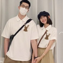 1+1 커플 여름 반팔 티셔츠 라운드넥 프린트 커플 캐주얼 오버핏 빅사이즈 커플티