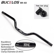 자전거 카본 핸들바 라이저 플랫 바 Bucklos mtb 핸들 31.825.4mm 합금, 25.4-620-60mm-블랙