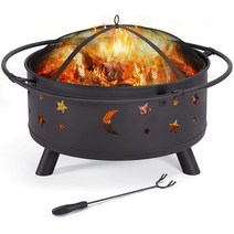 Yaheetech 화덕 30in 불 구덩이 외부 장작 불타는 야외 벽난로 불꽃 스크린 모닥불 파티오 뒤뜰 정원 피크닉을 위한 포커, 기본