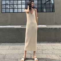 순이들 여성 브이넥 골지 나시 롱원피스