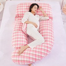 임산부 용 베개 허리 보호대 옆 수면 다기능 U 자형 배 리프트 임신 중 옆 누운 용품, 벚꽃 격자