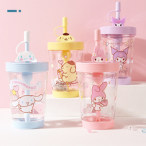 산리오 마이멜로디 쿠로미 빨대물통 캐릭터 물통 휴대용 유치원 물통 귀여운 피크닉 실리콘