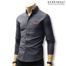 하트비트 포롯스 남방 세미 슬림핏 긴팔 셔츠 단체복 남자 가죽패치 주머니 포켓 댄디 와이셔츠