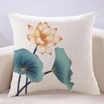 거실 쇼파 쿠션커버 연꽃 프린트 리넨 하늘비즈 C11 Z117D946