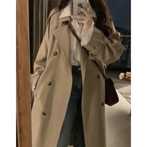 베이지 블랙 롱 트렌치 코트
