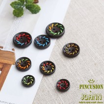 (10개)무지개 스티치우드단추 나무단추, 15mm