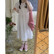 칼라넥 A라인 프릴 레이어드 반팔 롱 원피스