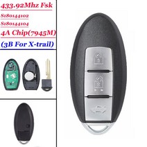 원격 시동 경보기 XNRKEY 3 버튼 스마트 원격 자동차 키 PCF7945/4A 칩 433Mhz S180144102 FCC 열쇠가없는, 한개옵션0