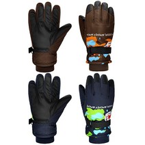 2쌍 아동용 겨울 장갑 방수 스키 장갑 6-13세 남아 여아용 스노우 장갑 겨울용 따뜻한 액세서리 스키 스케이팅 및 야외 활동용 (블루 브라운), Blue Brown