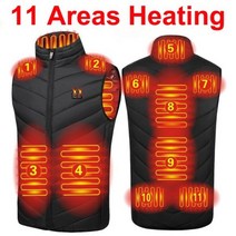 11 개의 가열 부위가 있는 남녀용 전기 Usb 발열 겨울 재킷 보온 조끼 바디 워머 코트 6XL 사이즈의 열선 조끼, Asian size S, 02 11Areas Black