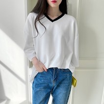코지 바닐라 심플 배색 브이넥 기본 이너 긴팔티
