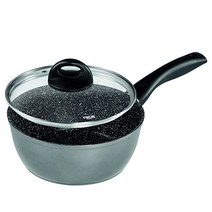 [독일직구] STONELINE® 프리모 소스 팬 16cm 유리 뚜껑 포함 기름 및 지방 없이 튀길 수 있음 긁힘 방지 논스틱 코팅 진짜 돌 입자 사용 인덕션 팬, 16 cm_Gray